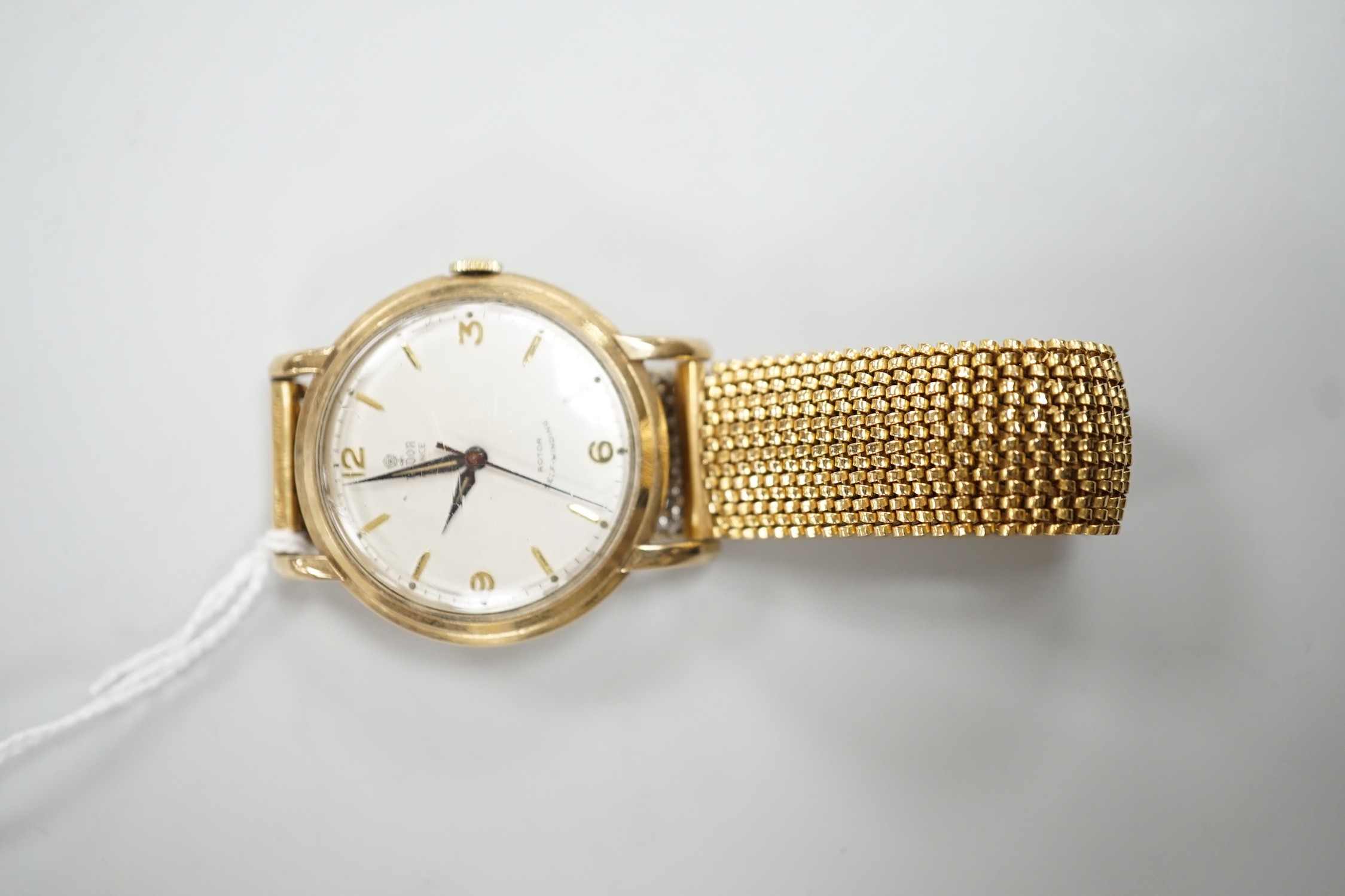 A gentleman's 9ct gold Tudor Prince Rotor Self-Winding wrist watch, on later associated flexible bracelet, case diameter 35mm, with Tudor box.